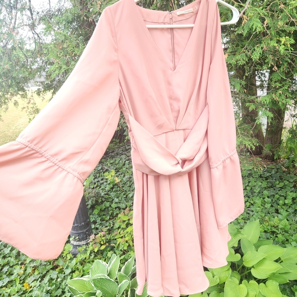 Mustard Seed Pink Wrap Sundress with Bell Sleeves - Picture 1 of 4